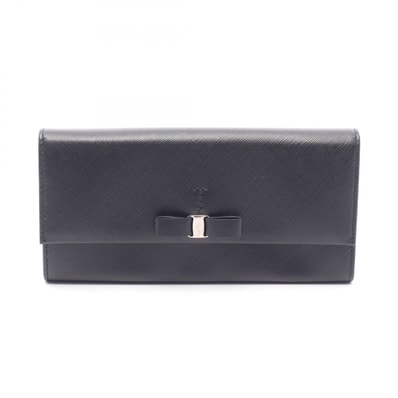 サルヴァトーレフェラガモ Salvatore Ferragamo ヴァラリボン 二つ折り長財布 財布 レザー レディース ブラック系 【中古】