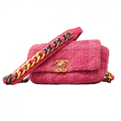 【6dd4046-k】シャネル ショルダーバッグ シャネル19 ツイード ピンク ゴールド/シルバー金具【中古】レディース