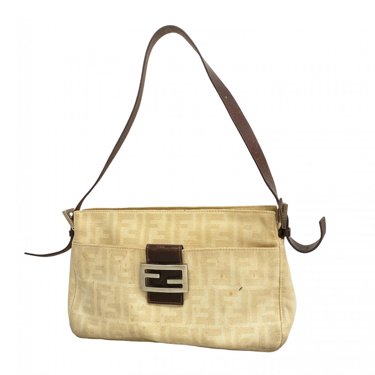 【6dc3212】フェンディ ショルダーバッグ ズッカ キャンバス ベージュ シルバー金具【中古】レディース