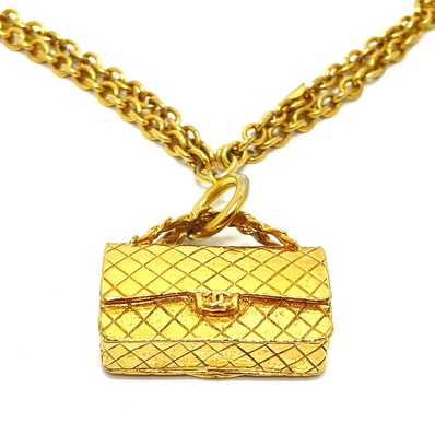シャネル CHANEL マトラッセ バッグ型 モチーフ カバン ヴィンテージペンダント ネックレス GP ゴールド