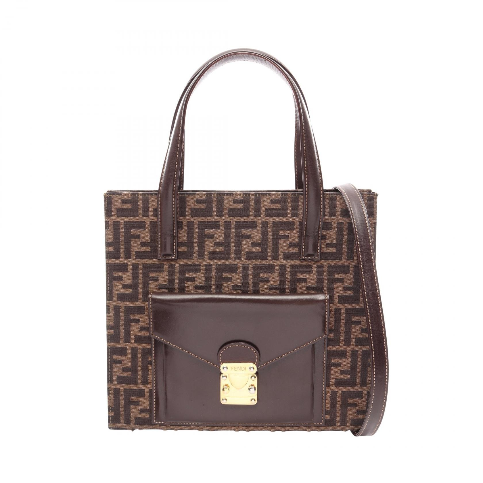 フェンディ FENDI ズッカ 2WAY トートバッグ バッグ キャンバス レザー レディース ブラウン系 / ブラック系 【中古】