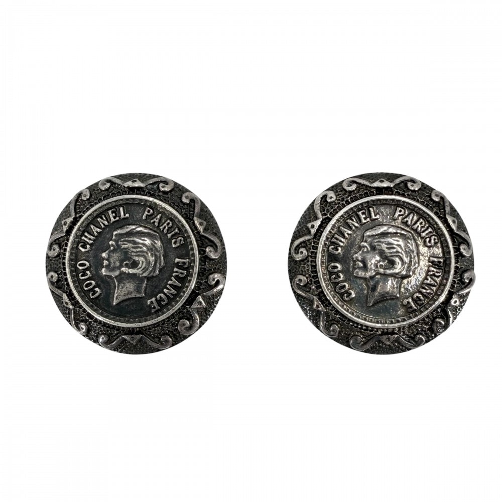 CHANEL シャネル イヤリング ラウンド メダル アクセサリー コイン マドモアゼル 96A シルバー レディース 約14.0g 1996年【中古品】