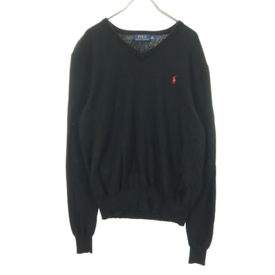 POLO RALPH LAUREN ポロラルフローレン ワンポイントロゴ 長袖 Vネック セーター M ブラック