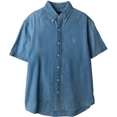 古着 ラルフローレン Ralph Lauren INDIGO OXFORD 半袖 ボタンダウンシャツ メンズM相当/eaa644900