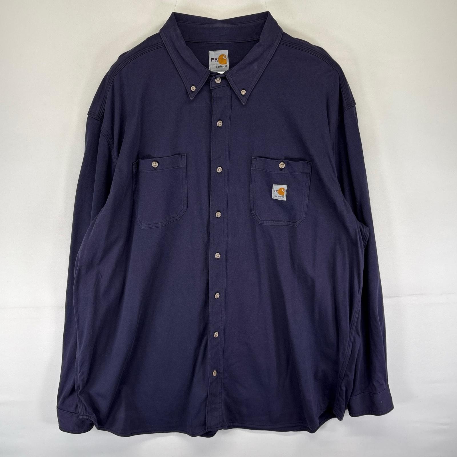 古着 カーハート Carhartt 長袖シャツ ワーク ワンポイントロゴ 胸ポケット FR 大きいサイズ 3XL  ネイビー系 メンズ