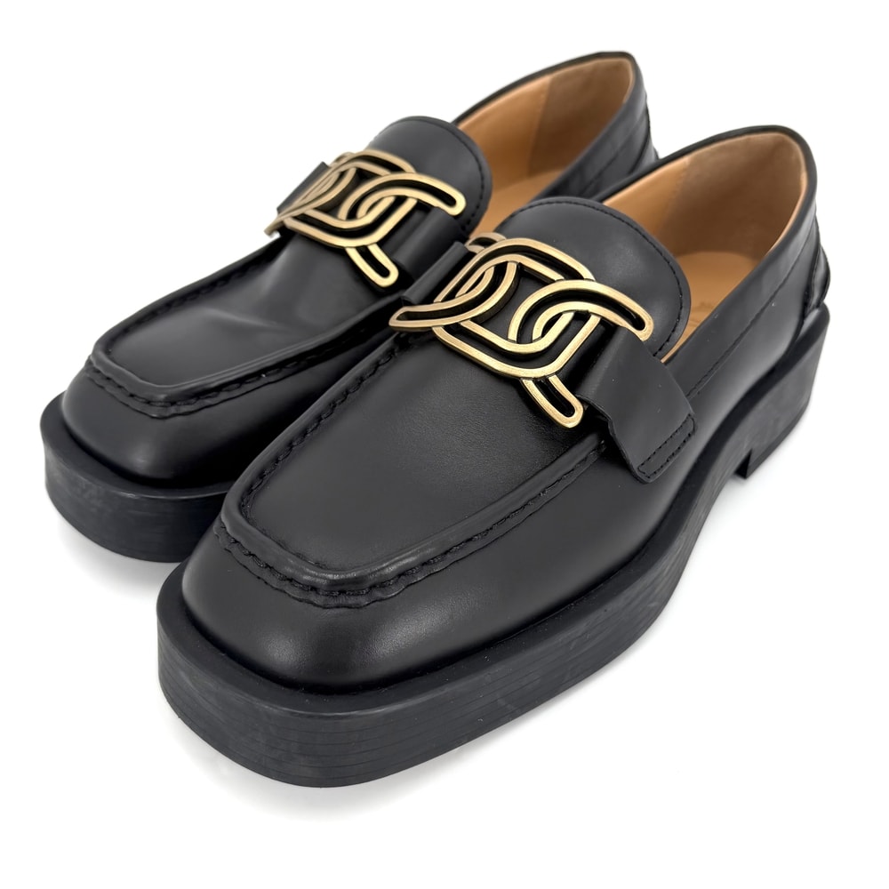 TOD’S トッズ ローファー ケイト 革靴 38サイズ 約25cm レザー ブラック 黒 ゴールド金具 レディース【中古品】