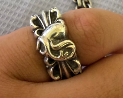 Chrome Hearts Double Floral Cross Heart Ring "Silver"