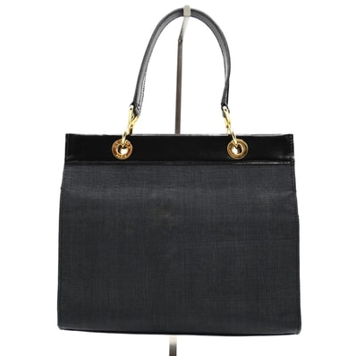 CELINE(セリーヌ)ヴィンテージ ハンドバッグ トートバッグ ロゴリング ブラック キャンバス レザー ゴールド金具 レディース イタリア製【中古】