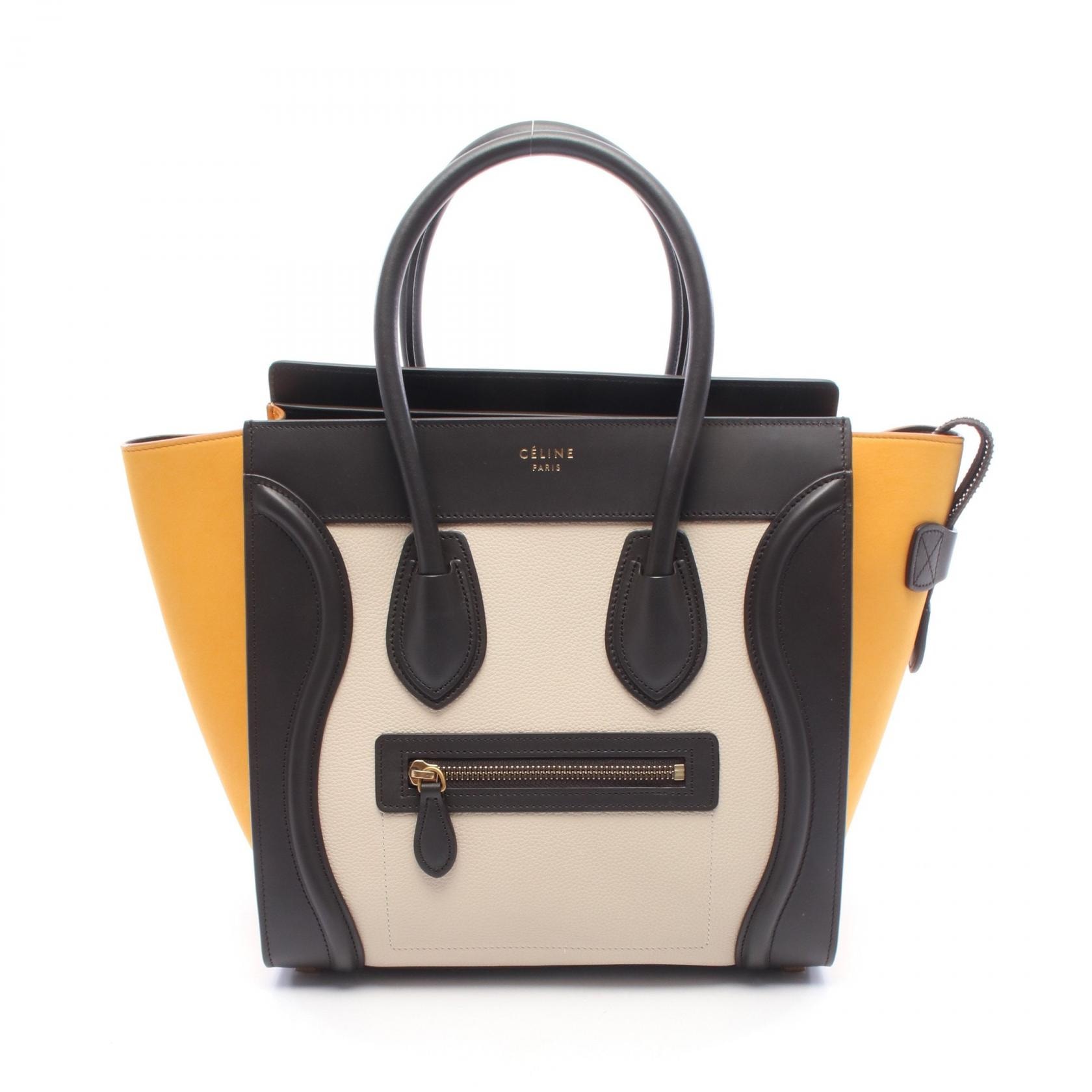 セリーヌ CELINE ラゲージ マイクロショッパー トートバッグ バッグ レザー レザー レディース ベージュ系 / ブラック系 / イエロー系 【中古】