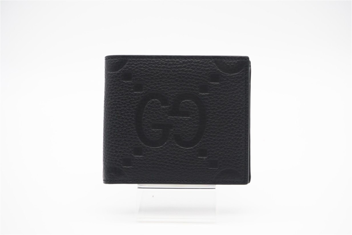 極美品 GUCCI グッチ ジャンボGG レザー コインウォレット 739479 二つ折り財布 ブラック レザー メンズ