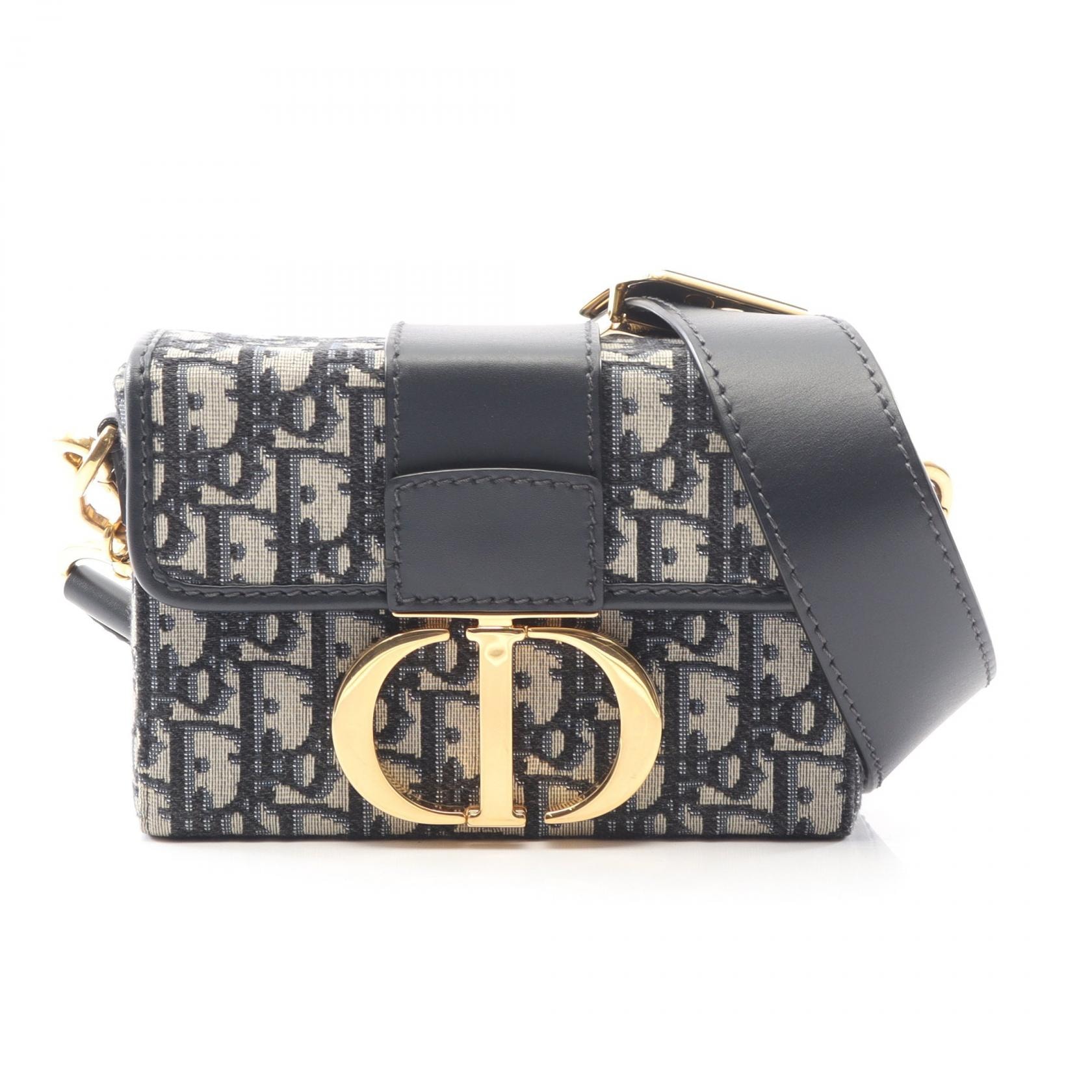 ディオール Dior 30 MONTAIGNE ボックスバッグ オブリーク ジャカード ショルダーバッグ バッグ キャンバス レザー レディース ネイビー系 / ベージュ系 【中古】