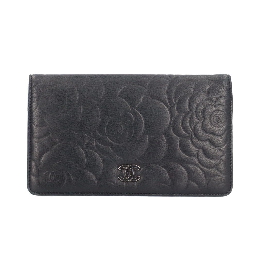 シャネル カメリア ココマーク 二つ折り財布 ラムスキン A36544 レディース CHANEL  中古