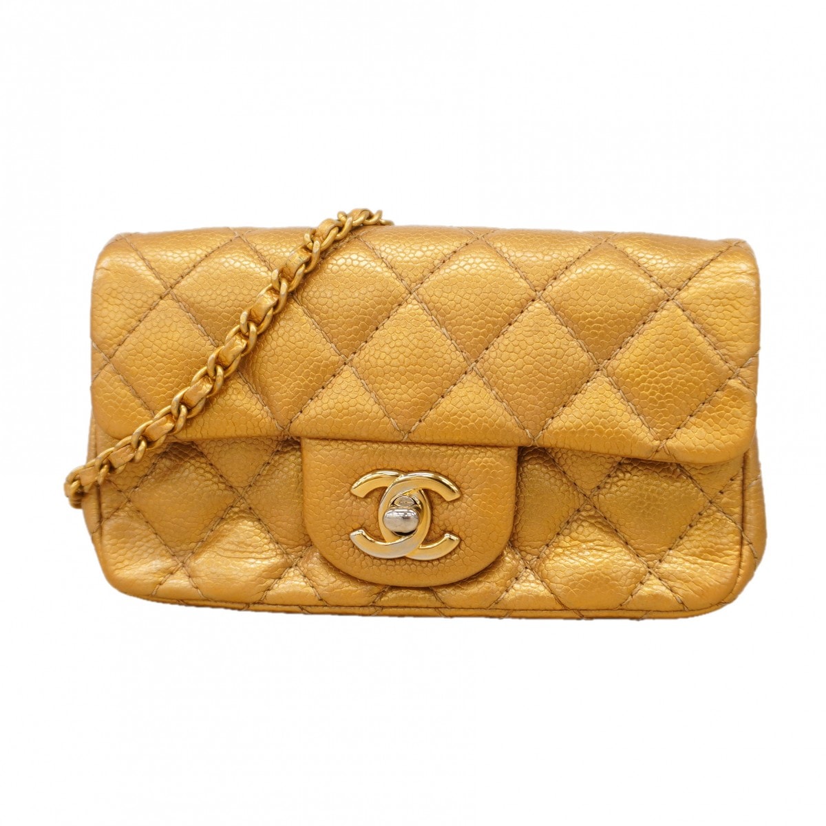 【6db1142-k】シャネル ショルダーバッグ ミニマトラッセ チェーンショルダー キャビアスキン ゴールド ゴールド金具【中古】レディース