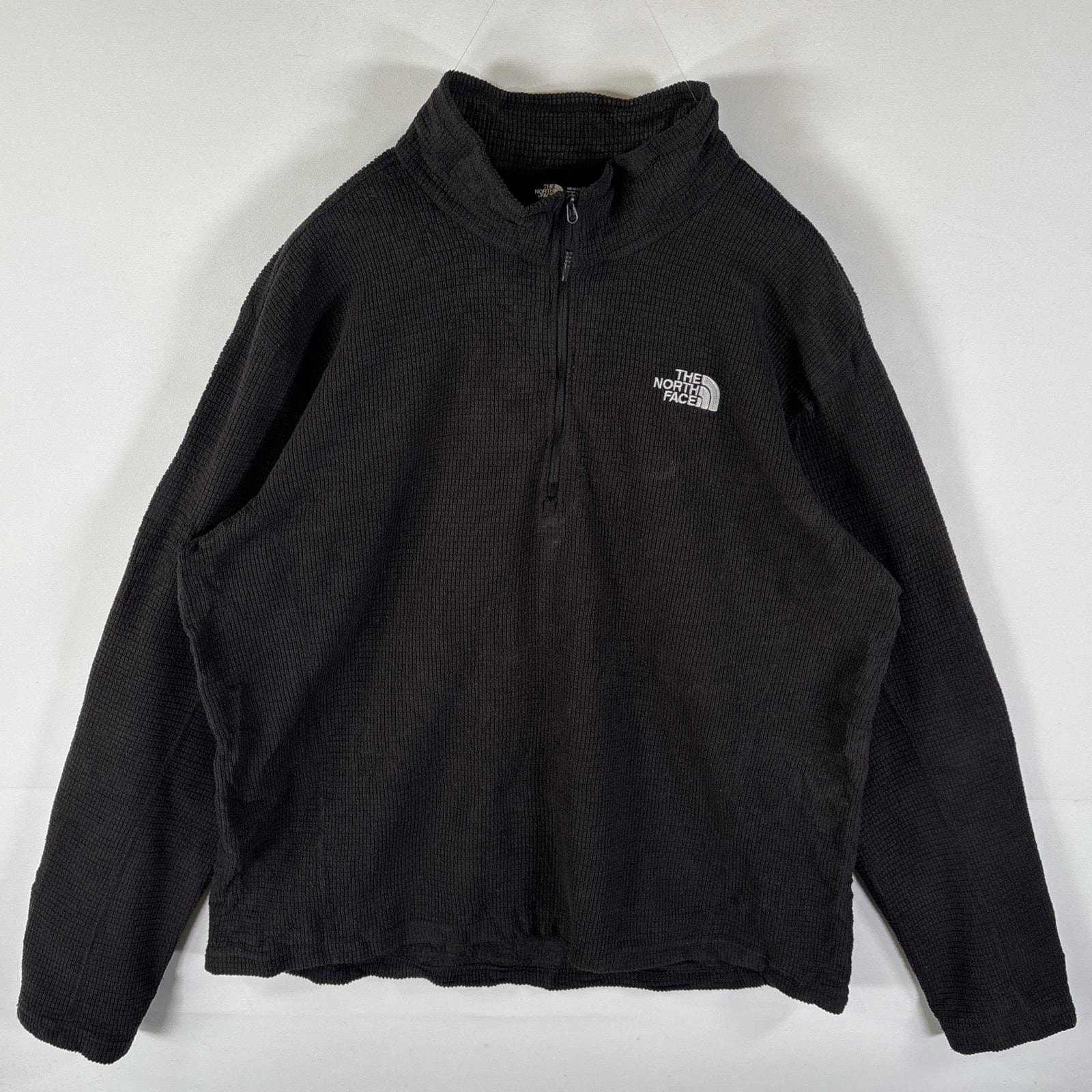 古着 ザ・ノースフェイス THE NORTH FACE フリースジャケット ハーフジップ フリーストレーナー ワンポイントロゴ刺繍 XL  ブラック メンズ