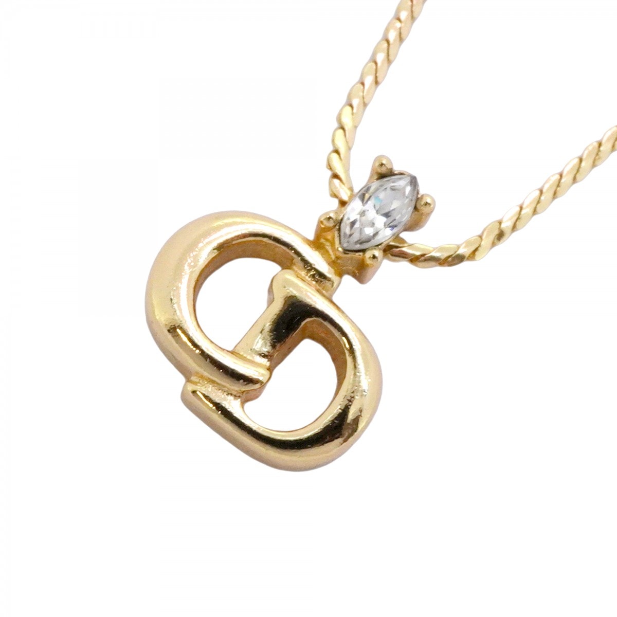 【6jdb0461】クリスチャンディオール ネックレス CDロゴ GPメッキ ラインストーン ゴールド【中古】レディース