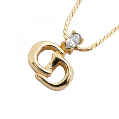 【6jdb0461】クリスチャンディオール ネックレス CDロゴ GPメッキ ラインストーン ゴールド【中古】レディース