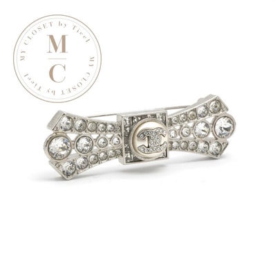 シャネル CHANEL ブローチ コサージュ シルバー ココマーク ラインストーン リボン