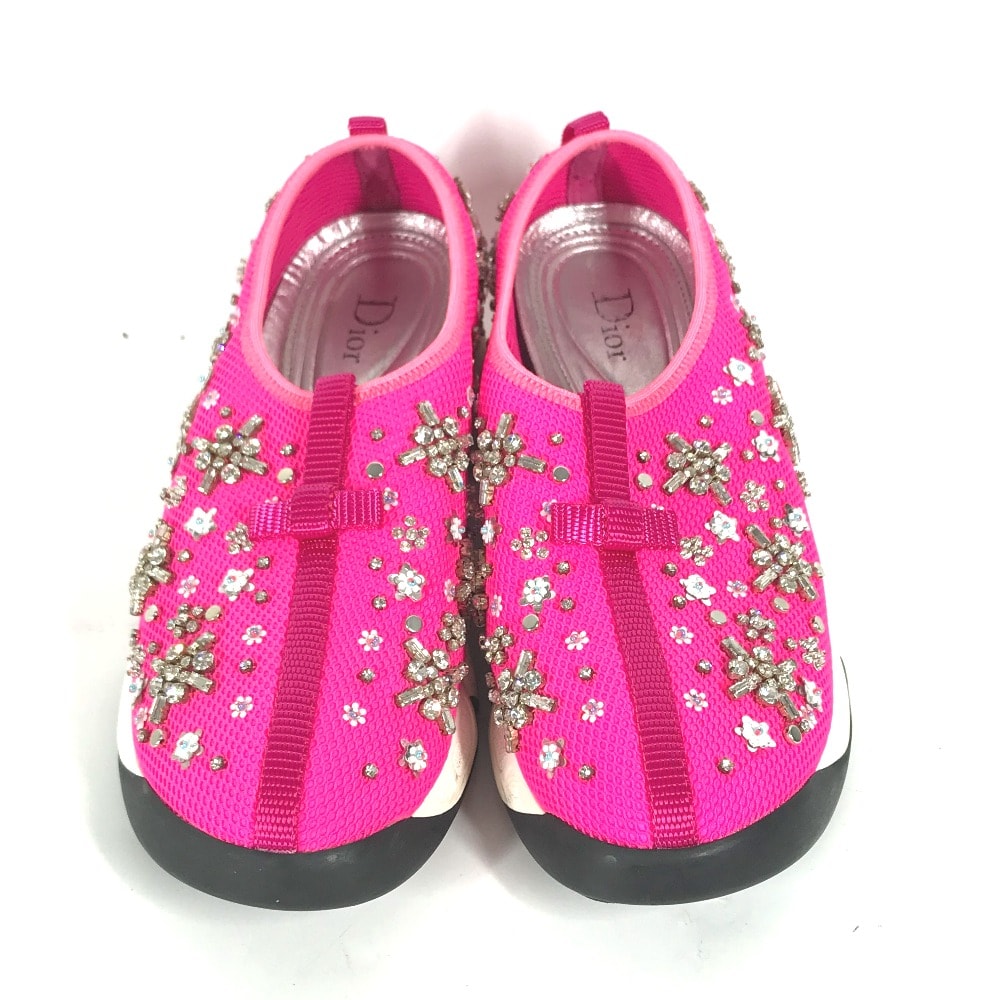 ディオール Dior ビジュー ラインストーン フラワー 花 靴 シューズ スニーカー メッシュ ピンク