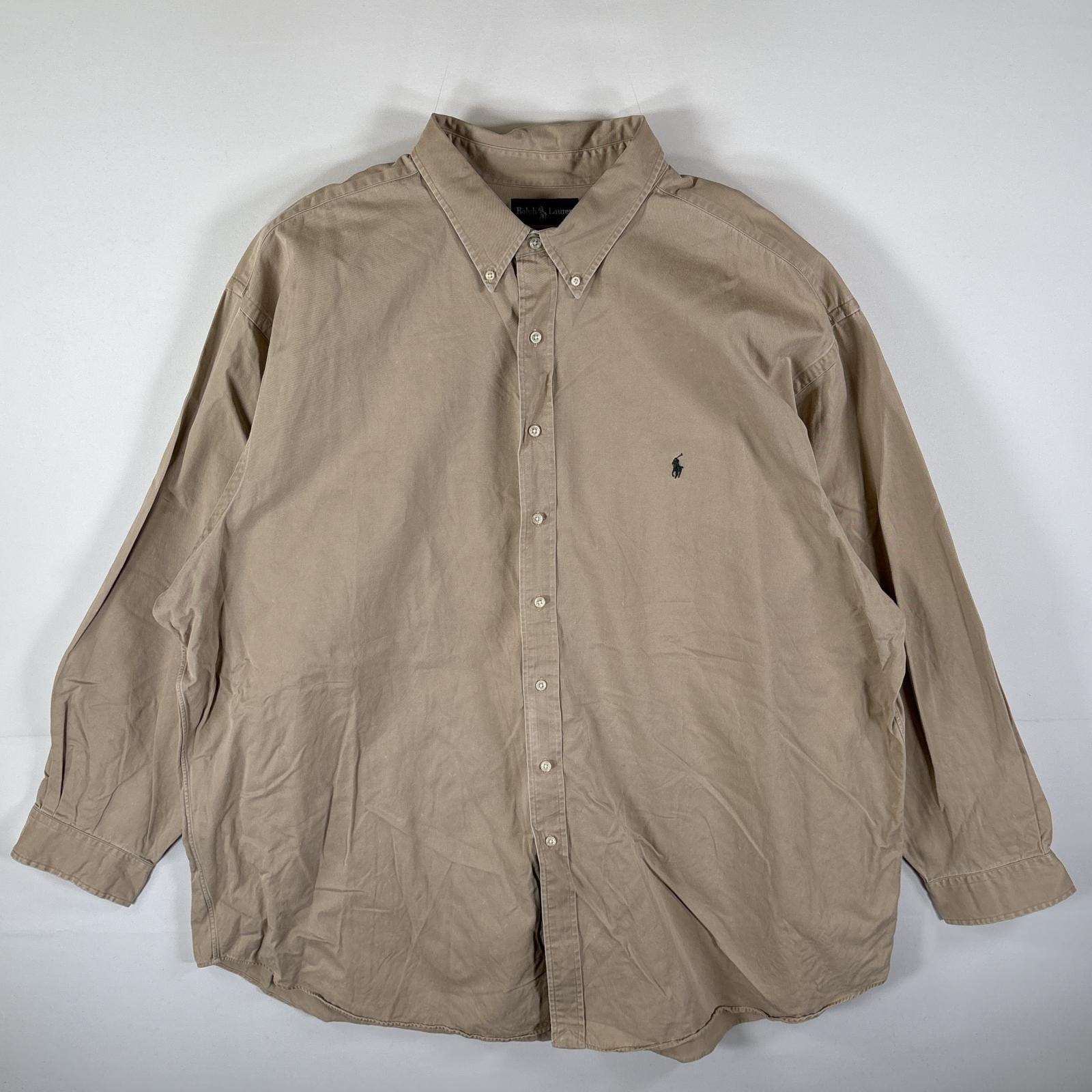 古着 ポロバイラルフローレン Polo by Ralph Lauren 長袖シャツ ボタンダウン ワンポイント 大きいサイズ 肉厚 4XLT  ベージュ メンズ