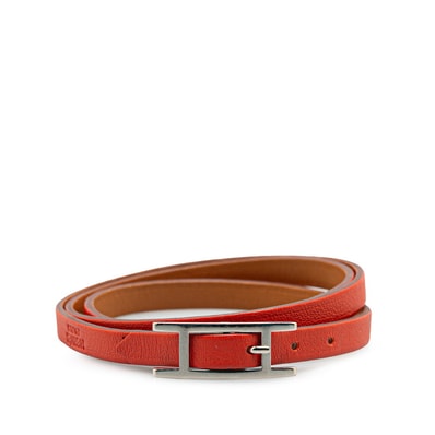 エルメス アピ3 ロング ブレスレット オレンジ ブラウン スイフト レディース HERMES 【中古】