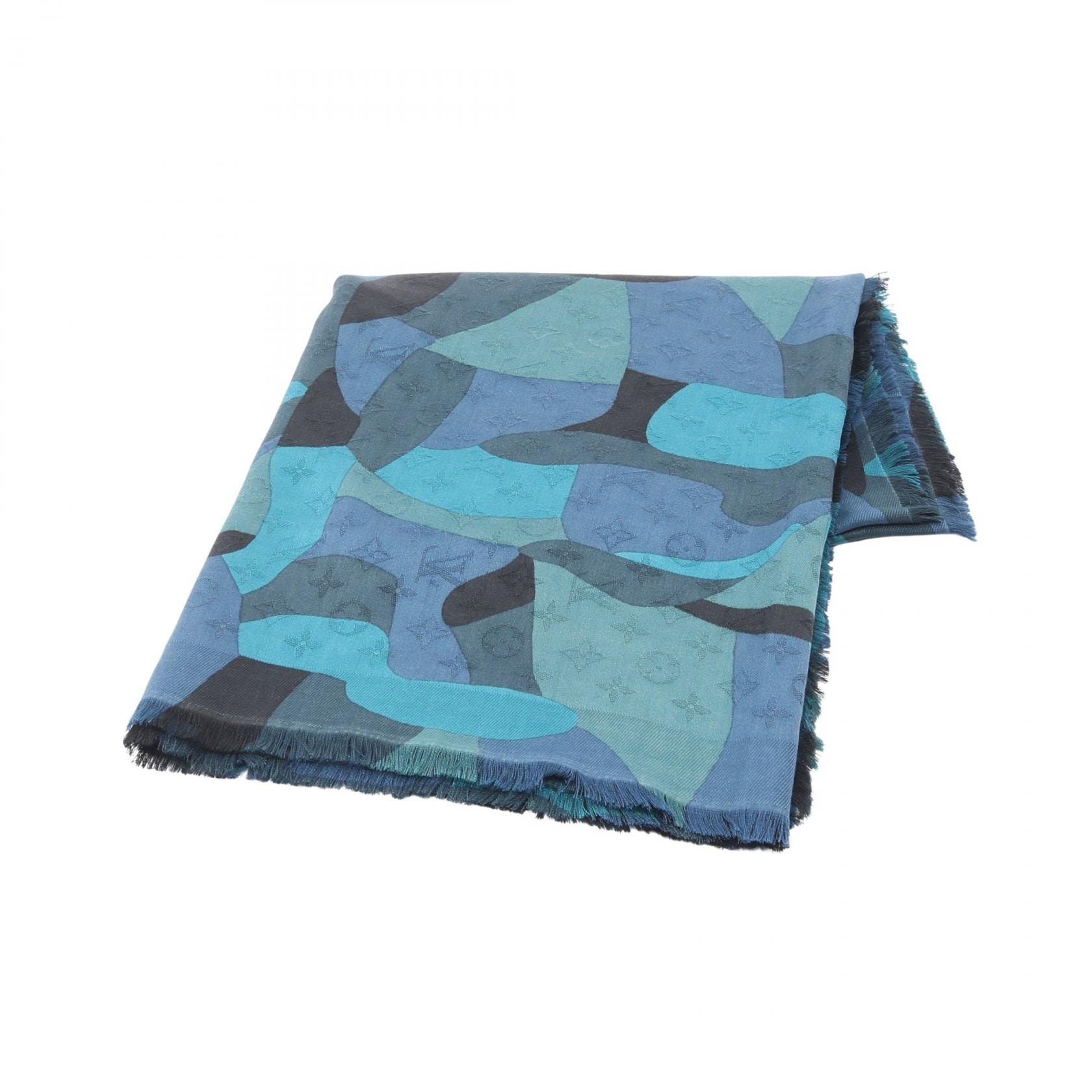 ルイ・ヴィトン LOUIS VUITTON モノグラム ストール 衣料品 シルク ウール レディース ネイビー系 / グリーン系 / マルチカラー M75398 【中古】