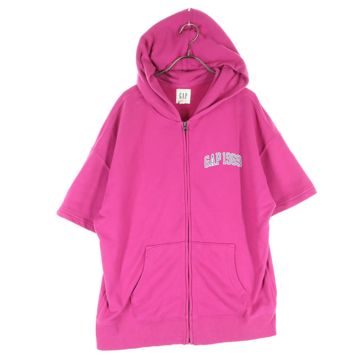 美品 GAP ギャップ ロゴプリント 半袖 スウェット ベスト ジップパーカー M ピンク