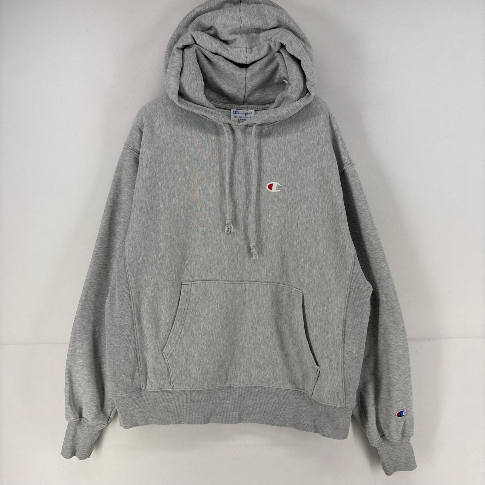 古着 チャンピオン Champion パーカー プルオーバー ワンポイント ロゴ 刺繍 リバースウィーブ スウェット  L  グレー メンズ