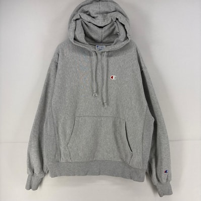 古着 チャンピオン Champion パーカー プルオーバー ワンポイント ロゴ 刺繍 リバースウィーブ スウェット L グレー メンズ