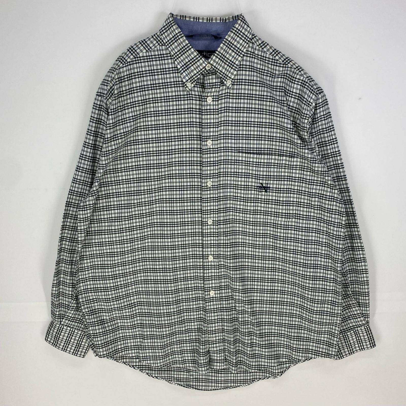 古着 90's/90年代 ノーティカ NAUTICA 長袖シャツ 刺繍ロゴ ボタンダウン ワンポイントロゴ刺繍 L ホワイト系 チェック メンズ