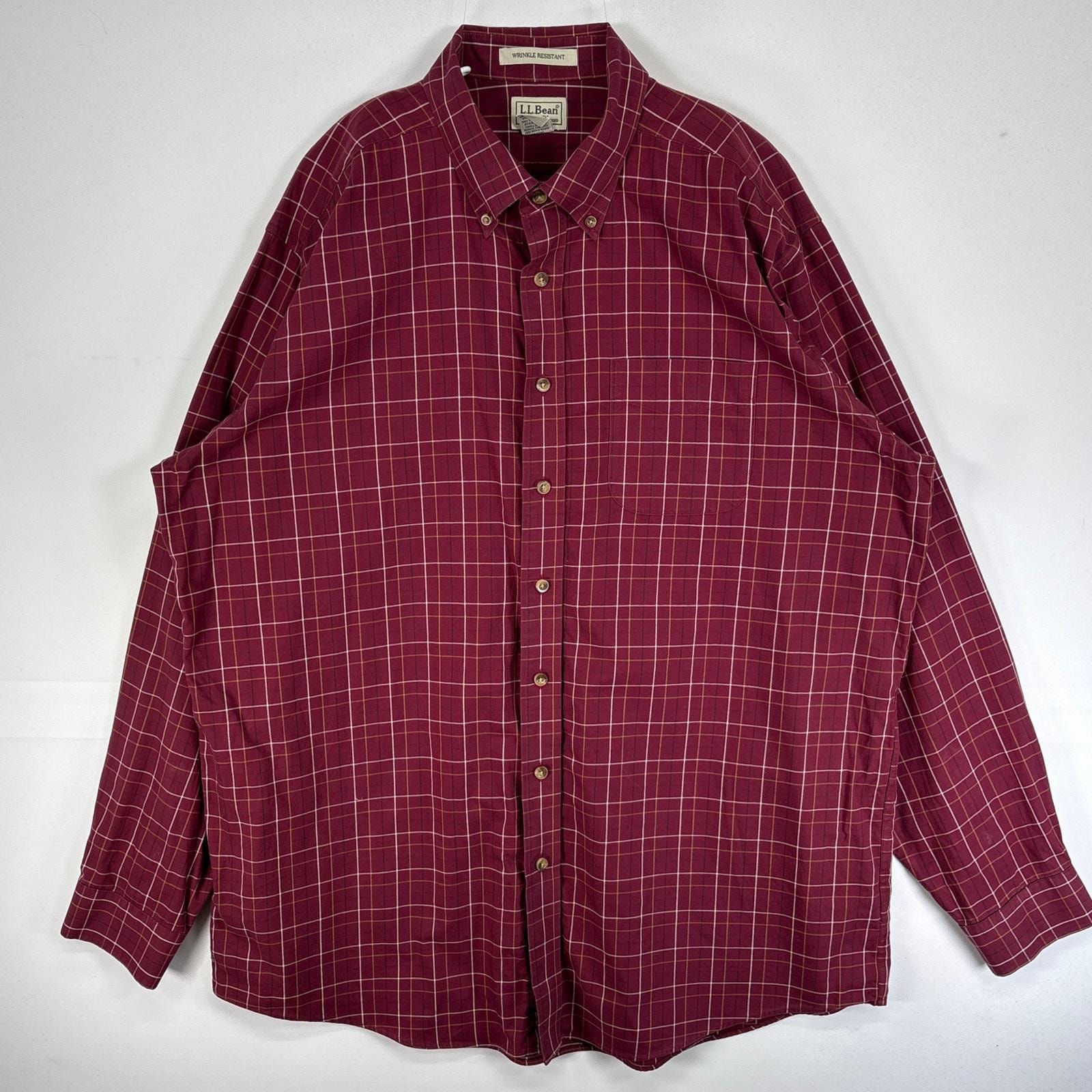 古着 エルエルビーン L.L.Bean 長袖シャツ 大きいサイズ 胸ポケ ボタンダウン チェック XL  ワインレッド系 マルチカラー メンズ