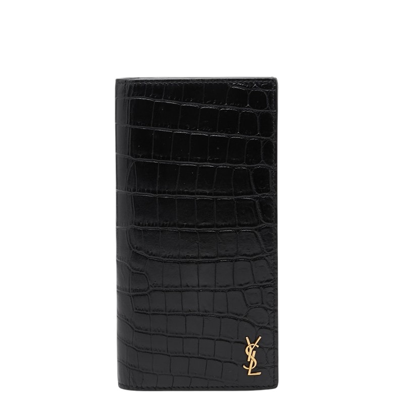 サンローラン タイニーカサンドラ コンチネンタルウォレット YSLロゴ 型押し 長財布 ブラック レザー レディース SAINT LAURENT 【中古】
