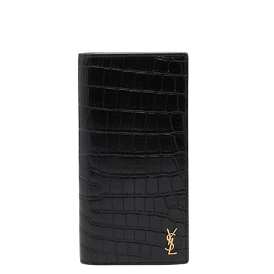 サンローラン タイニーカサンドラ コンチネンタルウォレット YSLロゴ 型押し 長財布 ブラック レザー レディース SAINT LAURENT 【中古】