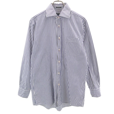 BURBERRY BLACK LABEL バーバリーブラックレーベル 日本製 ストライプ柄 長袖 コットンシャツ 40 ネイビー 三陽商会