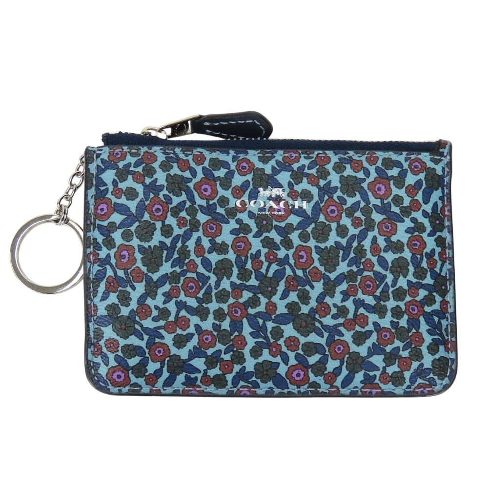 【中古】 コーチ ポーチ フラワー F59828 キーリング付き PVC ネイビー マルチカラー コインケース キーケース レディース 女性 COACH