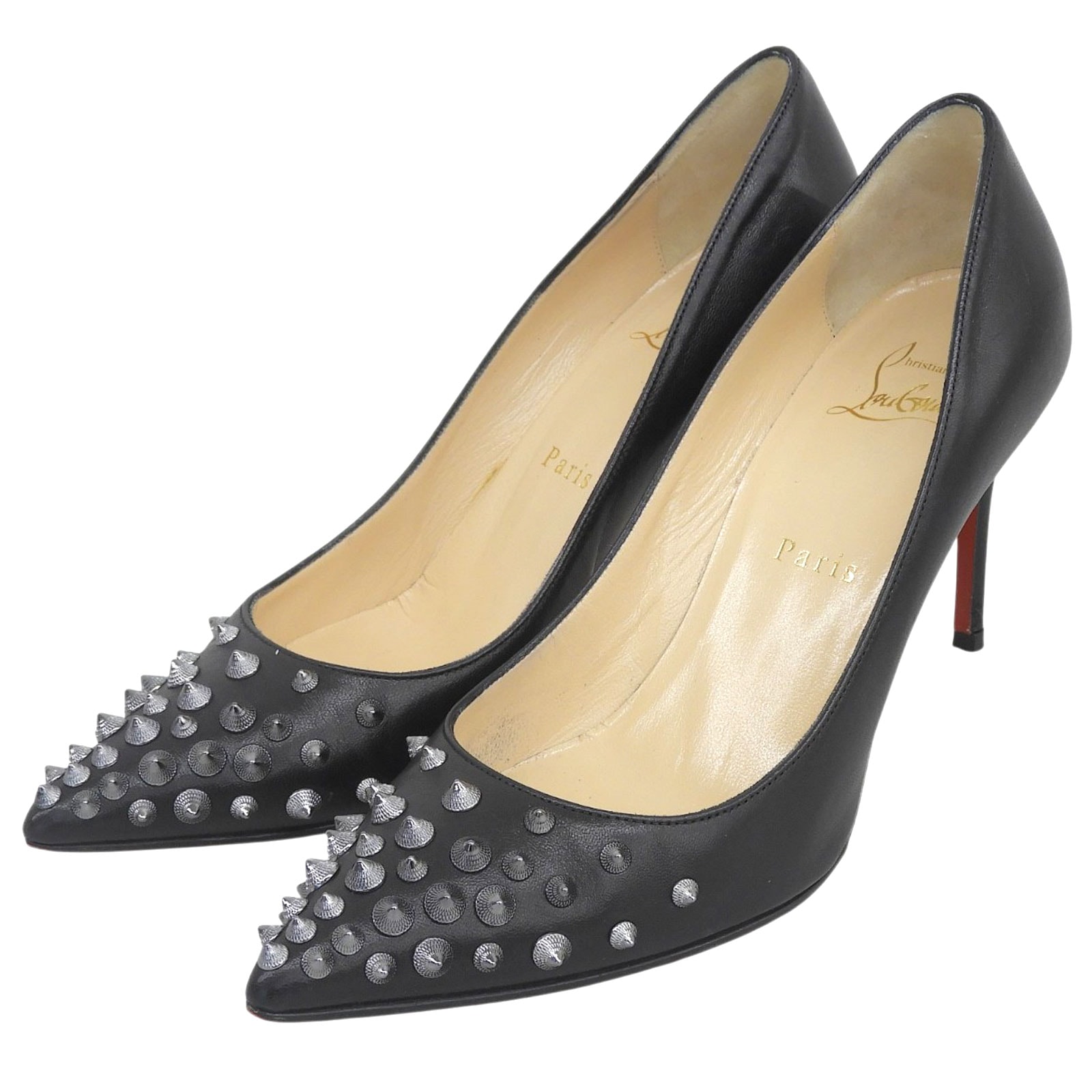 美品 クリスチャンルブタン パンプス SPIKY SHELL ブラック 36.5