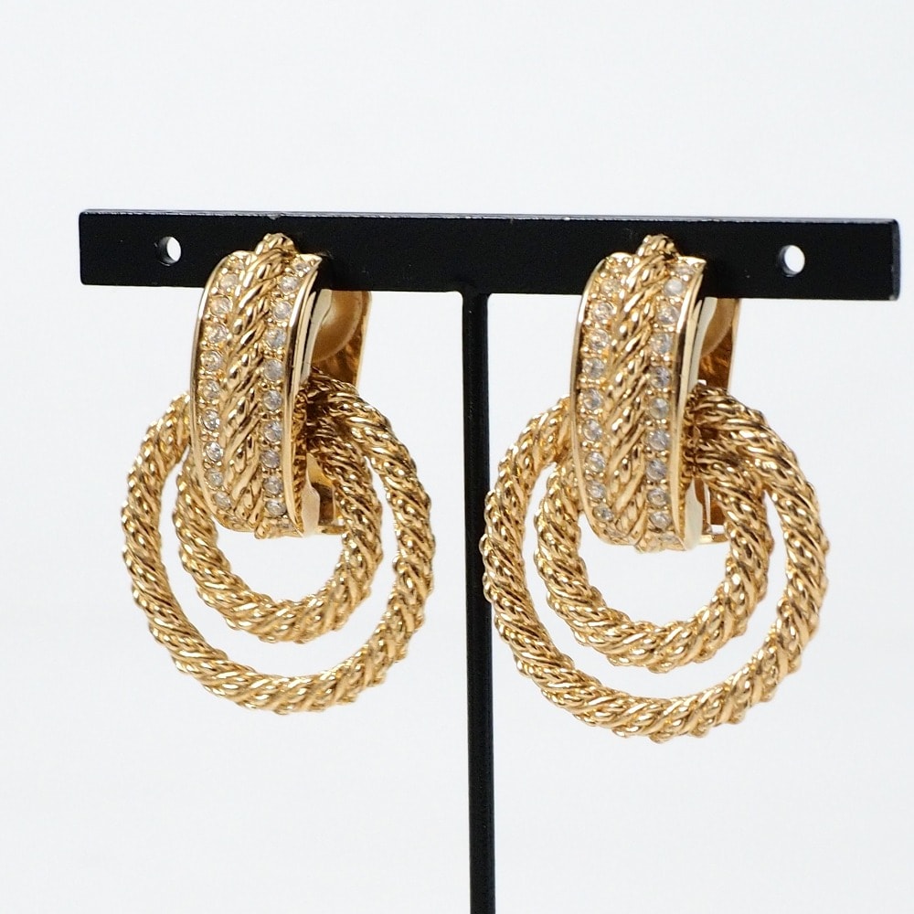 ■美品■Christian Dior クリスチャンディオール ヴィンテージ イヤリング ラインストーン ドイツ製 ブランド古着【中古】20260325/RA8749