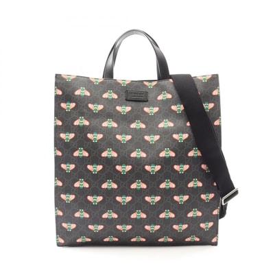 グッチ GUCCI GGスプリーム ビー 2WAY トートバッグ バッグ PVCコーティングキャンバス レザー メンズ レディース ブラック系 681298 【中古】