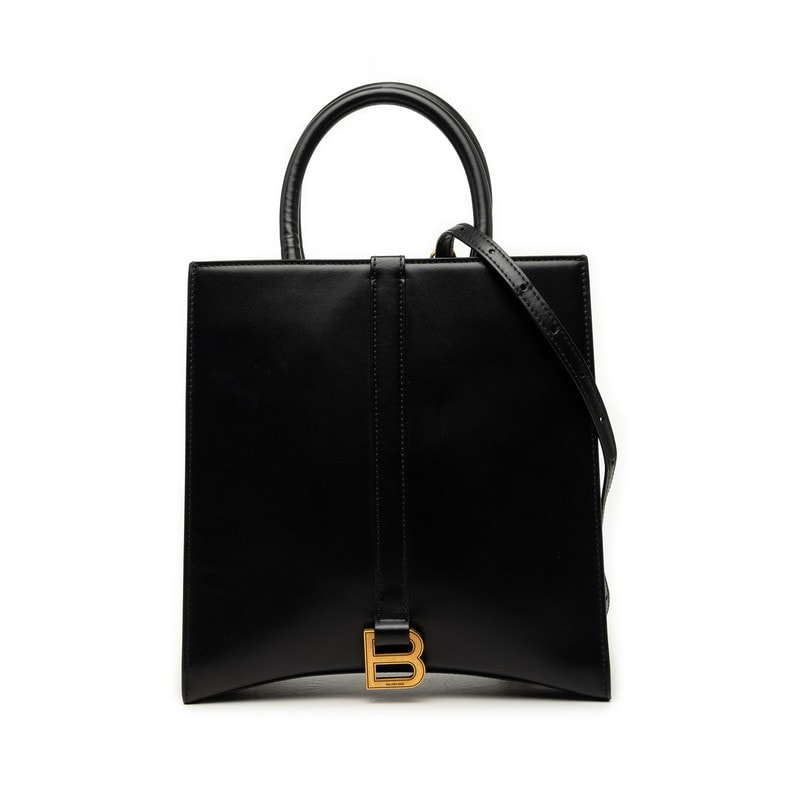 バレンシアガ アワーグラス Bロゴ ハンドバッグ 2WAY ショルダーバッグ ブラック レザー レディース BALENCIAGA 【中古】