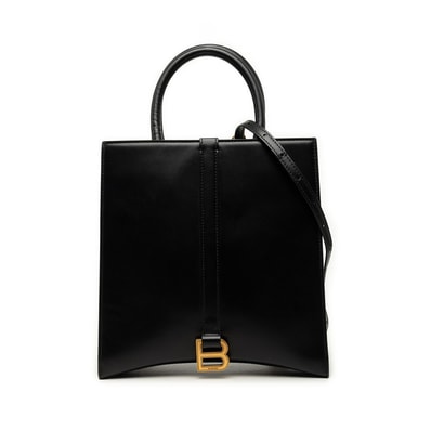 バレンシアガ アワーグラス Bロゴ ハンドバッグ 2WAY ショルダーバッグ ブラック レザー レディース BALENCIAGA 【中古】