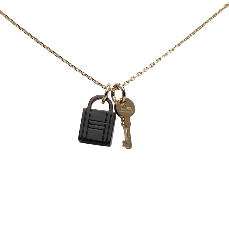 エルメス アミュレットパドロックPM ペンダントネックレス ゴールド  ブラウン メッキ バッファローホーン レディース HERMES 【中古】