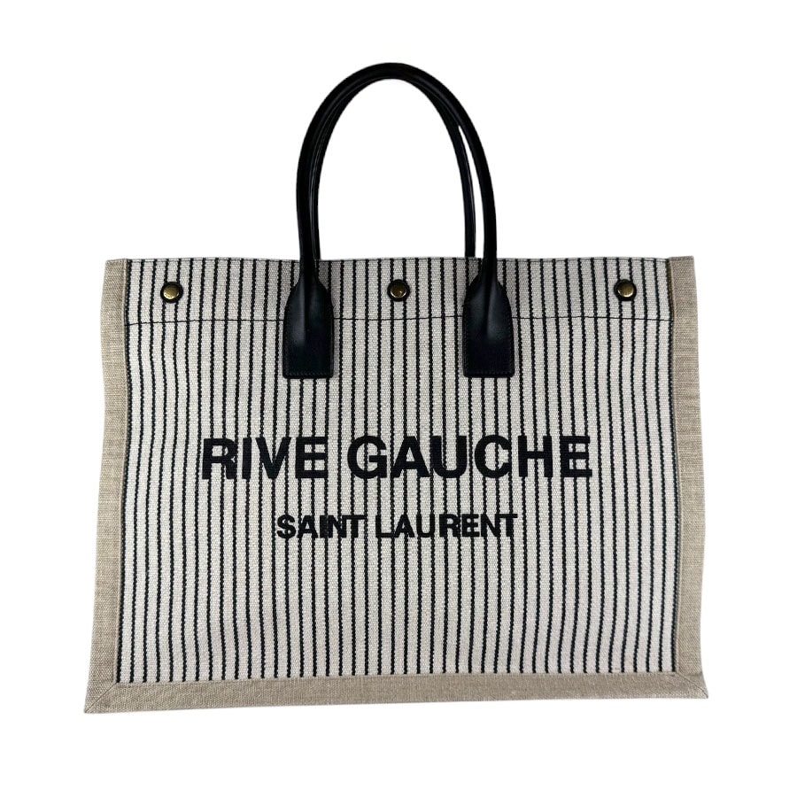 サンローラン SAINT LAURENT トートバッグ ハンドバッグ リヴ ゴーシュ キャンバス/レザー ブラック/ベージュ/アイボリー ユニセックス 499290【中古】 z10660