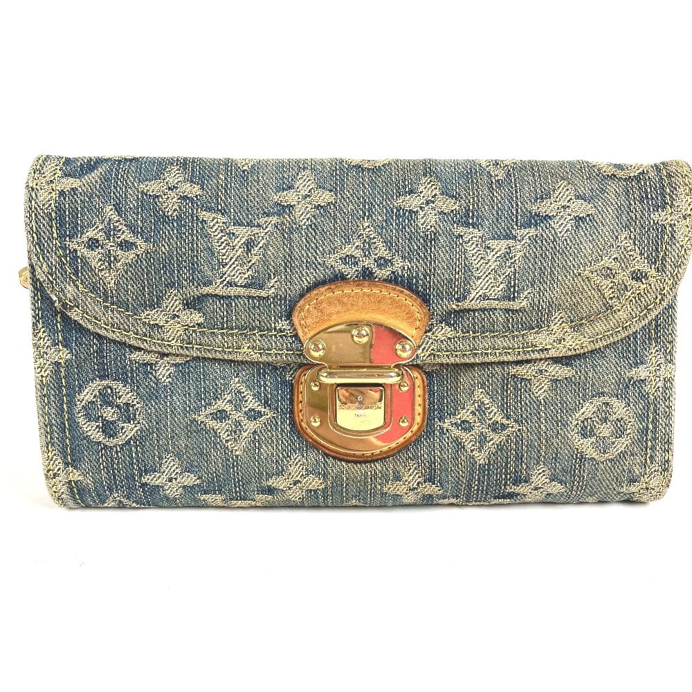 ルイヴィトン LOUIS VUITTON ポルト フォイユ アメリア M95511 モノグラムデニム ロングウォレット 3つ折り 長財布 モノグラムデニムキャンバス ブルー