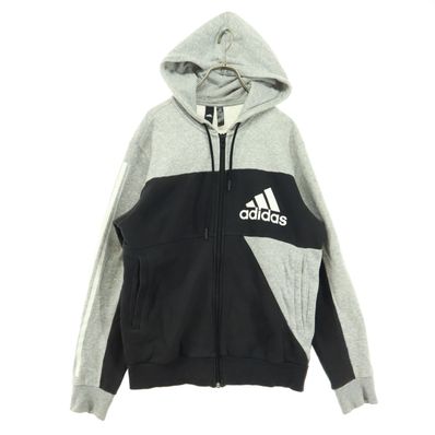 adidas アディダス ワンポイントロゴ ツートン 長袖 ジップパーカー M ブラック系