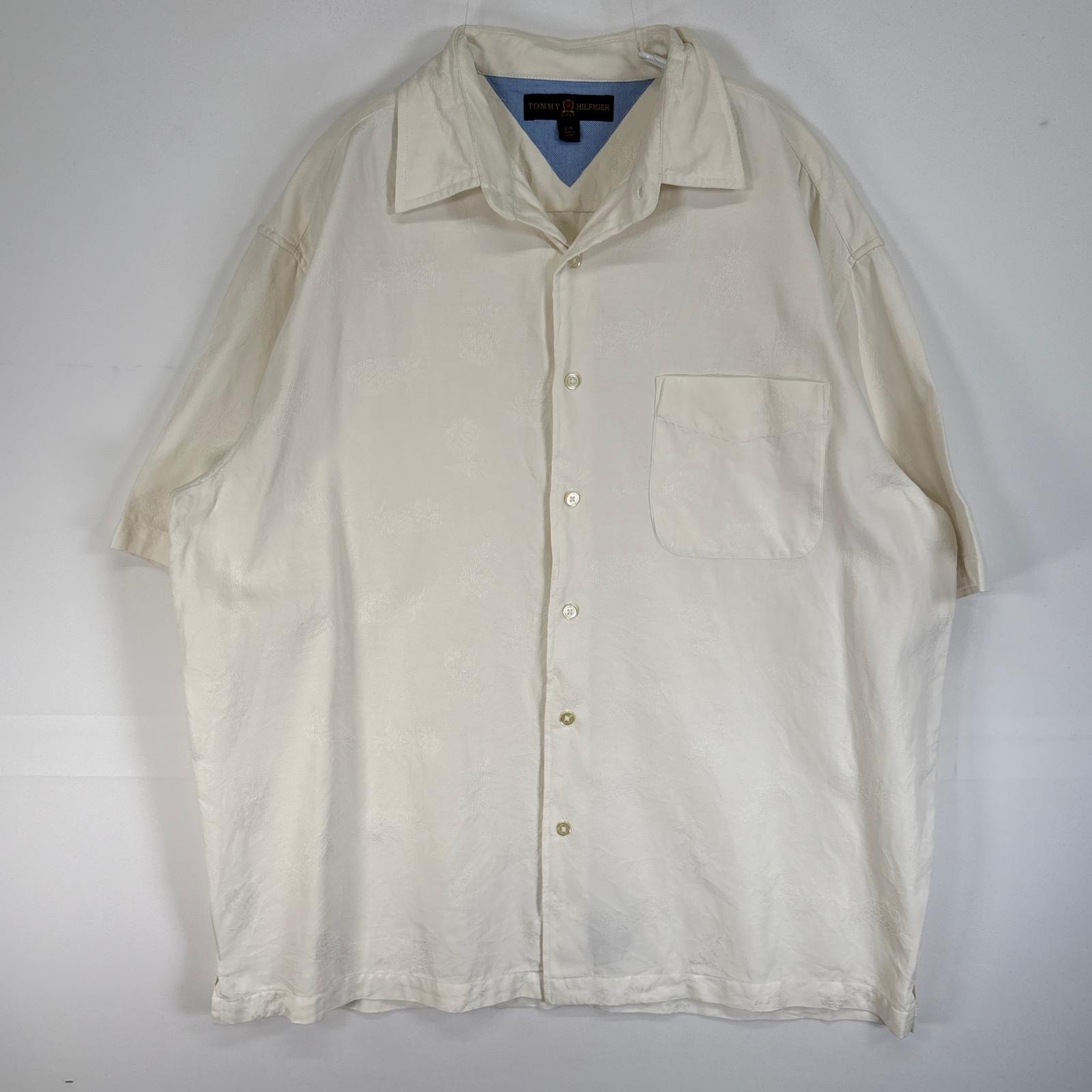 古着 90's/90年代 トミーヒルフィガー TOMMY HILFIGER 半袖シャツ パイナップル シルク L ホワイト系 総柄 メンズ