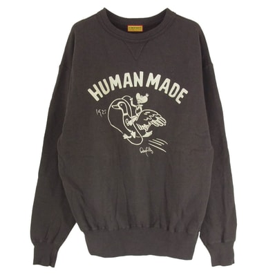 HUMAN MADE ヒューマンメイド スウェット 25AW HM30CS029 TSURIAMI SWEATSHIRT ツリアミ フロッキー ロゴプリント スウェット シャツ トレーナー グレー系 XL【中古】