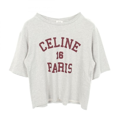 セリーヌ CELINE ロゴプリント 半袖Tシャツ 衣料品 トップス コットン レディース グレー系 / ボルドー系 【中古】