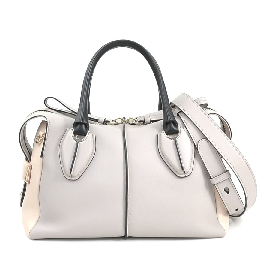 トッズ TOD’S ハンドバッグ ショルダーバッグ Dスタイリング レザー ライトピンク/ライトグレー/ブラック レディース【中古】 h32658f