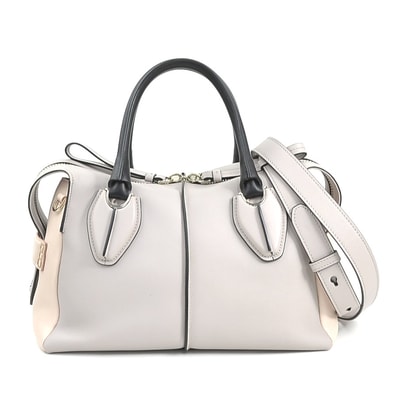 トッズ TOD’S ハンドバッグ ショルダーバッグ Dスタイリング レザー ライトピンク/ライトグレー/ブラック レディース【中古】 h32658f
