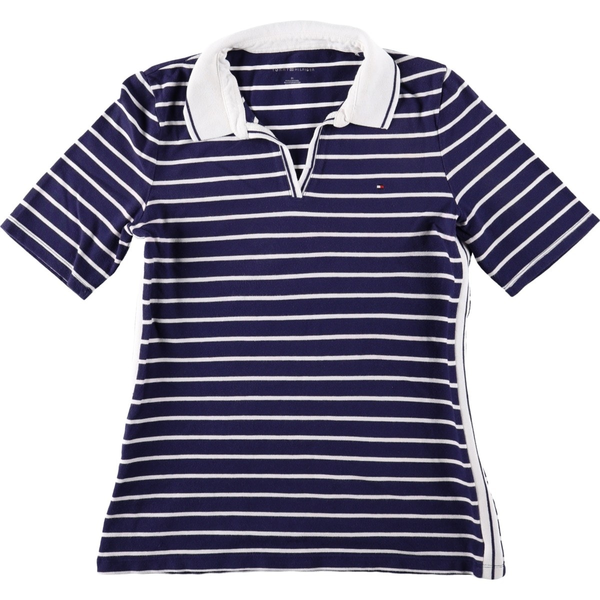 古着 トミーヒルフィガー TOMMY HILFIGER スキッパーカラー 半袖 ボーダー ポロシャツ レディースM相当/eaa668423