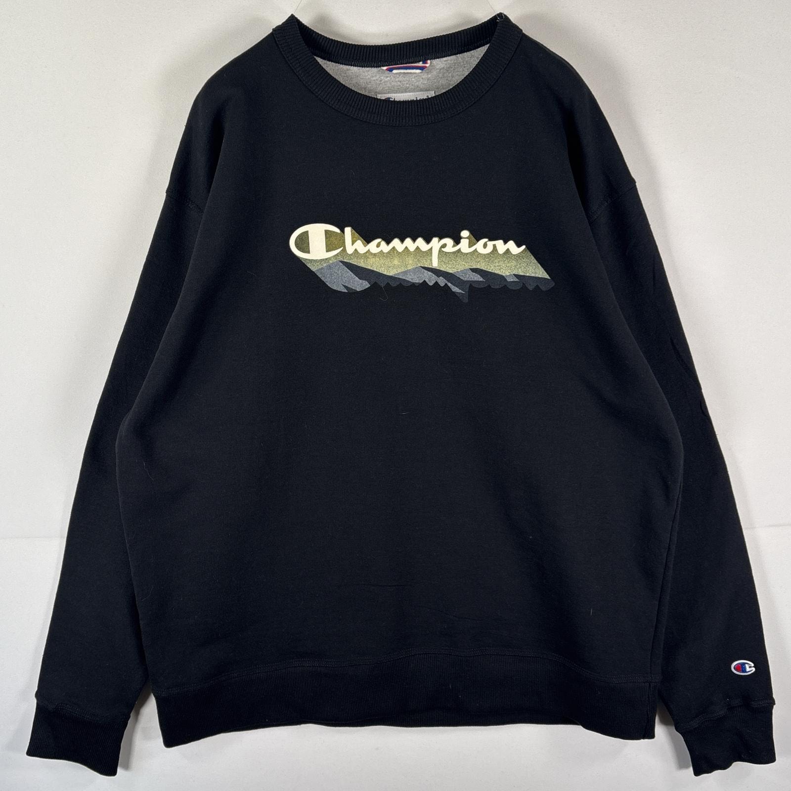 古着 チャンピオン Champion スウェット トレーナー クルーネック プルオーバー ビッグロゴプリント 大きいサイズ  ブラック メンズ